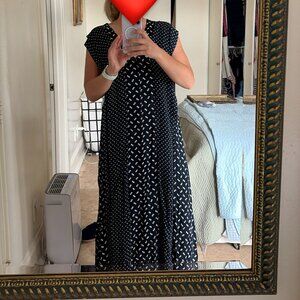 THEORY‎ V-Neck Ruffle Midi Silk Dress Geometric Print Midi Size SMALL